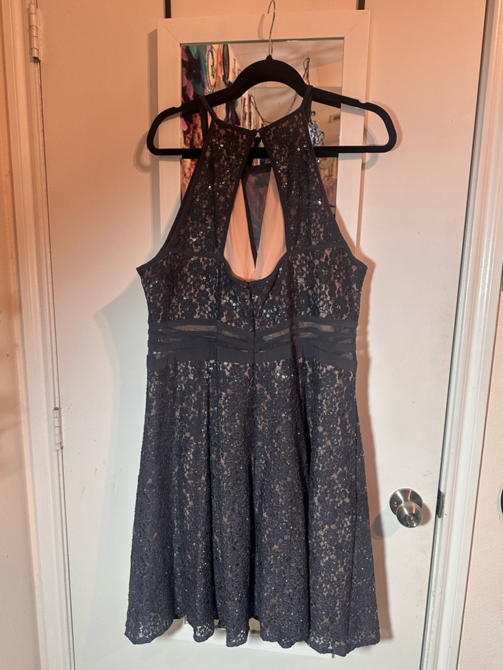 Morgan & Co. Black One-Shoulder Lace Fit & Flare Dress